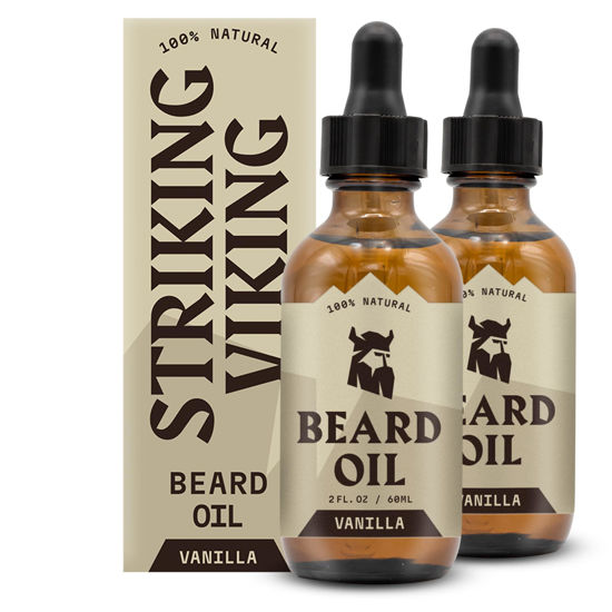 Picture of Striking Viking Beard Oil for Men, Vanilla (Large 2 oz) - Natural with Argan & Jojoba Oils - Softens, Smooths & Strengthens Beard Growth - (Pack of 2)