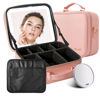 Picture of Mocado Travel Makeup Bag with LED Lighted Mirror, Travel Makeup Organizer, Makeup Case with 3 Color Lighted Setting and 10x Magnifying Mirror, Portable Storage and Adjustable Dividers Makeup Box(Pink)