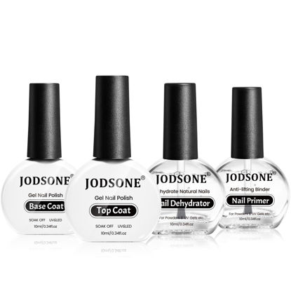 Picture of JODSONE 4 Bottle 10ML Nail Primer Base Coat Top Coat Glossy Quick Drying Durable DIY Nail Art Design Long Lasting Gift For Girls, transparent