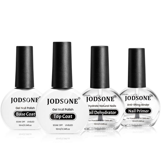Picture of JODSONE 4 Bottle 10ML Nail Primer Base Coat Top Coat Glossy Quick Drying Durable DIY Nail Art Design Long Lasting Gift For Girls, transparent