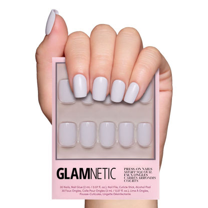 Picture of Glamnetic Press On Nails - Lilac Gray | Opaque Pale Light Lilac Gray Short Squoval False Nails, Reusable Stick On Fake Nails with Glue | Salon Quality | 15 Sizes - 30 Nail Kit