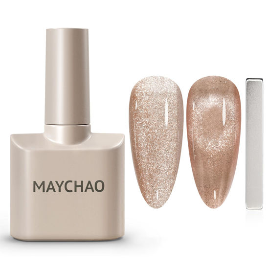 Picture of MAYCHAO 15ML Cat Eye Gel Nail Polish 1Pc Nude Gel Polish with Magnet Soak off Holographic Magnetic Nail Polish for Nail Art Manicure Salon DIY at Home, 0.5 OZ