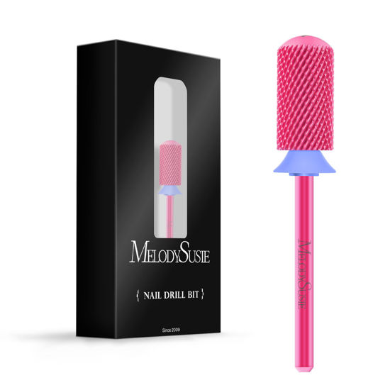 Picture of MelodySusie Safety Nail Drill Bits, 3/32'' Smooth Round Top Large Barrel Carbide Bits, Suitable for Manicure Pedicure Cuticle Gel Polishing, Beginners Bits, Pink Blossom, Series Bit-S