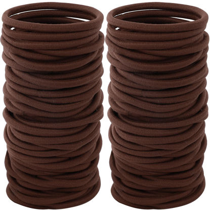 Picture of Sderoq 100PCS Hair Bands, 4MM Large Ponytail Holders, Brown - 2 Inch in Diameter Rubber Bands for Medium to Thick Hair, Curly Hair, Women or Girls
