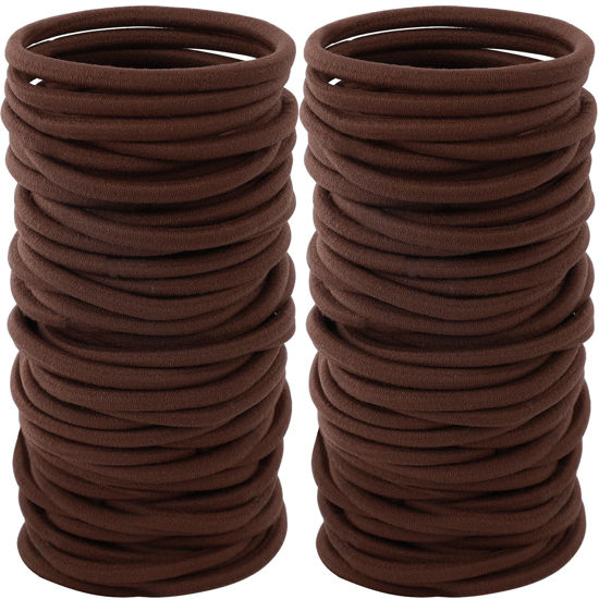 Picture of Sderoq 100PCS Hair Bands, 4MM Large Ponytail Holders, Brown - 2 Inch in Diameter Rubber Bands for Medium to Thick Hair, Curly Hair, Women or Girls