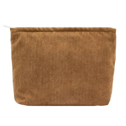 Picture of PAZIMIIK Makeup Bag Large Zipper Corduroy Make Up Pouch for Purse Travel Canvas Cosmetic Organizer for Women Brush Storage,Brown
