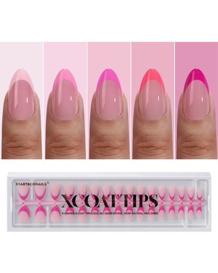 Picture of btartboxnails XCOATTIPS Pink French Tip Press On Nails - Short Press On Nails Almond, Soft Gel Nail Tips, 160Pcs Soak Off Acrylic Pink Fake Nail Extension in 16 Sizes
