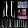 Picture of MORGLES 240 Pcs Half Cover Coffin Nail Tips Clear Acrylic Extra Long False Nail Tips with Glue, Clipper, Files and Cuticle Fork for Salons and Home DIY