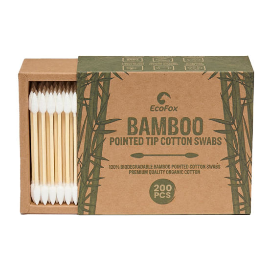Picture of Precision Tip Cotton Swabs 200 Count | Organic & Biodegradable Pointed Cotton Buds | 100% Eco-Friendly & Natural | Perfect for Makeup, Fine Cleaning, Art