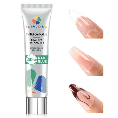 Picture of Gel Nail Tips Glue 40ml Super Strong Nail Glue Gel for False Nail Tips U V Curing Needed Soak Off Solid Nail Glue for Acrylic Fake Press On Nails Extensions Long Lasting for Nail Art, Luckyfairy