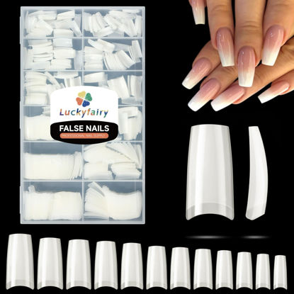 Picture of Luckyfairy Acrylic Nail Tips 504Pcs 12Sizes, French Style Gel x Natural Nail Tips Half Cover Artificial Soft Gel False Nail Tips Curved Fake Nails Natural For Nail Extensions Art Salon Home DIY