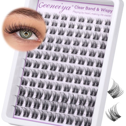 Picture of Clear Band Eye Lash Clusters Natural Wispy Eyelash Clusters 10-16MM Lash Extension D Curl Invisible Band Cluster Eyelash Extensions Individual Eyelashes DIY Lashes at Home by Geeneiya