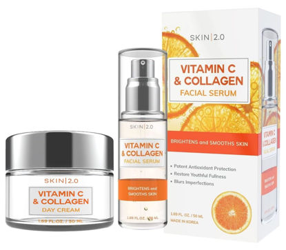 Picture of Skin 2.0 Vitamin C & Collagen Serum & Day Cream Set - Anti-Aging, Dark Spot Remover & Brightening - Dermatologist Tested Korean Skincare - Clean Beauty, Cruelty-Free, All Skin Types - 1.69 Fl. oz
