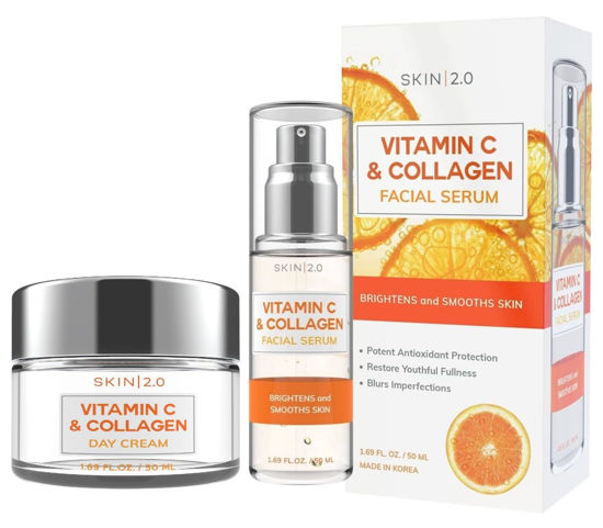 Picture of Skin 2.0 Vitamin C & Collagen Serum & Day Cream Set - Anti-Aging, Dark Spot Remover & Brightening - Dermatologist Tested Korean Skincare - Clean Beauty, Cruelty-Free, All Skin Types - 1.69 Fl. oz