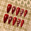 Picture of Christmas Press on Nails Red Long Stiletto Fake Nails with Red Glitter Design Snowflake Glue on Nails Stripes Stick on Nails Glossy Reusable Rhinestone Winter False Nails for Women Girls Manicure