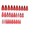 Picture of Christmas Press on Nails Red Long Stiletto Fake Nails with Red Glitter Design Snowflake Glue on Nails Stripes Stick on Nails Glossy Reusable Rhinestone Winter False Nails for Women Girls Manicure