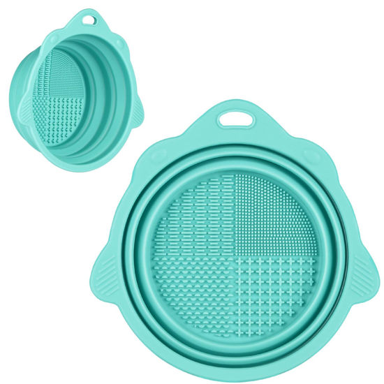 Picture of Makeup Brush Cleaner, Etercycle Foldable Silicone Brush Cleaner Bowl Srubber, Portable Washing Tools for Makeup Brush,Powder Puff,Sponge (Green)