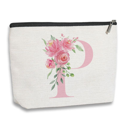 Picture of kdxpbpz Initial Makeup Bag, Personalized Gifts for Women, Bridesmaid Gifts, Birthday Gifts for Women Mom, Gifts for Best Friend, Bride Bridesmaid Cosmetic bag (Pink, P)