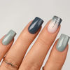 Picture of Curvlife Press on Nails Acrylic Fake Nails with Design Full Cover False Nails for Women Reusable Nail Kit with Nail Glue Adhesive Tabs Nail File (cement gray green, 24pcs)