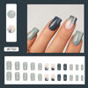 Picture of Curvlife Press on Nails Acrylic Fake Nails with Design Full Cover False Nails for Women Reusable Nail Kit with Nail Glue Adhesive Tabs Nail File (cement gray green, 24pcs)