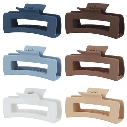 Picture of Sisiaipu 4 Inch Big Hair Claw Clips 6 Pcs Large Claw Clips for Thick Hair Square Hair Clips for Women Rectangle Hair Clips Banana Jaw Clips Hair Accessories for Girls -Brown Blue