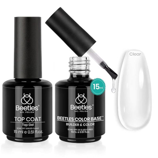 Picture of Beetles Gel Polish 2 in 1 Rubber Base Builder Gel Set, 2Pcs 15ml Gel Top Coat and Builder Nail Gel Set Soak Off UV LED for Nail Art Long Lasting DIY Home and Salon Manicure Use Gifts for Women