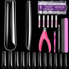Picture of MORGLES Extra Long Tapered Sqaure Nail Tips, 240 Pcs 3XL Full Cover Fake Tips Clear Gel X Nail Kit with Glue, Clipper, Files and Cuticle Fork for Acrylic Home DIY with Box