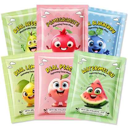 Picture of Kaely 6 Pack Fruit Face Masks for Kids, Spa Party Facial Mask Skincare Set, Sheet Masks Skin Care, Moisturize Brighten Soothe for All Skin Types, Christmas Birthday Gifts for Women Men Girls, 03