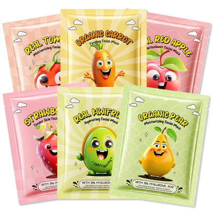 Picture of Kaely 6 Pack Fruit Face Masks for Kids, Spa Party Facial Mask Skincare Set, Sheet Masks Skin Care, Moisturize Brighten Soothe for All Skin Types, Christmas Birthday Gifts for Women Men Girls, 02