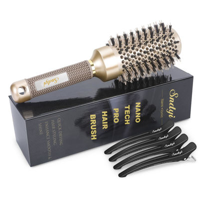 Picture of Nano Thermal Ceramic Round Hair Brush with Boar Bristles for Blow Drying and Styling by Sndyi - 2.9 Inch Barrel