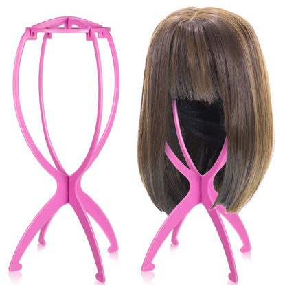 Picture of obeoby Wig Stand, Portable Wig Holder Wig Head Stand for All Wigs Travel Wig (pink (2pack))