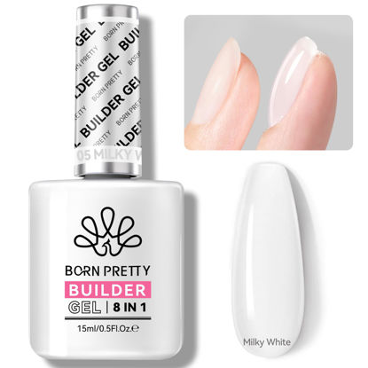 Picture of BORN PRETTY Builder Gel for Nails, 8-in-1 Milky White Clear Builder Nail Gel for Nail Apex and Extension Strengthener, Nail GLue Gel Hard Gel Base Rhinestone Nail Glue Gel in a Bottle 15ml