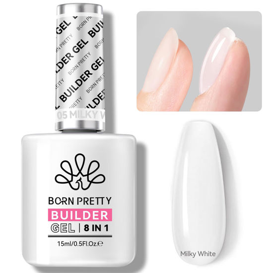 Picture of BORN PRETTY Builder Gel for Nails, 8-in-1 Milky White Clear Builder Nail Gel for Nail Apex and Extension Strengthener, Nail GLue Gel Hard Gel Base Rhinestone Nail Glue Gel in a Bottle 15ml