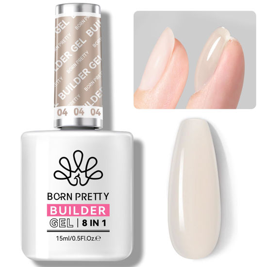 Picture of BORN PRETTY Builder Gel for Nails, 8-in-1 Extension Gel Strengthener Gel Hard Builder Nail Gel Base Top Gel, Natural Nude Gel Builder Rhinestone Nail Glue Gel in A Bottle 15ML