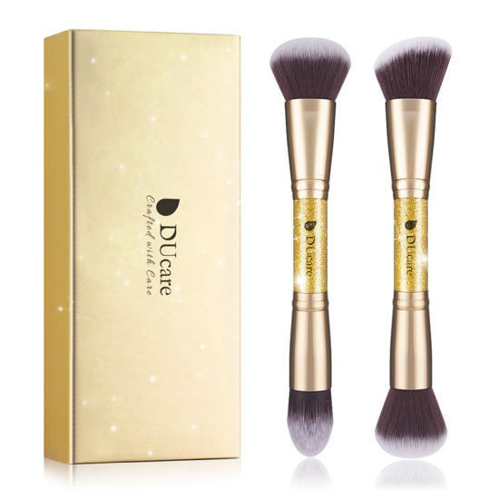 Picture of DUcare Makeup Brushes Duo End Foundation Powder Buffer and Contour Brush Synthetic Cosmetic Tools 2Pcs