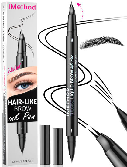 Picture of iMethod Curved Eyebrow Pen - Eyebrow Pencil, Brow Pencil 2-in-1 Dual-Ended Microblading Eyebrow Pen with Micro-Fork-Tip and Precise Brush-Tip Create Natural Hair-Like Brows, Last All-Day, Black