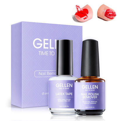 Picture of Gellen Gel Nail Polish Remover Kit - Gel Polish Remover and Latex Tape Peel Off Liquid, Gel Remover for Nails in 3-5 Minutes, Gel Remover Kit Cuticle Guard for Nail Art Liquid Latex Barrier Protector