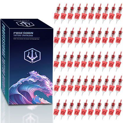 Picture of POSEIDON 50PCS Tattoo Cartridge Needles Mixed Size Steriled Needles with Disposable Membrane Safety Cartridges-1201RL, 1203RL, 1205RL, 1207RL, 1209RL for Tattoo Pen