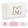 Picture of Small Personalized Initial A-Z Preppy Patch Makeup Bag,White PU Chenille Letter Travel Cosmetic Pouch with Zipper,Cute Toiletry Bag,Gift Ideal for Teen Girls Women Teacher Bridesmaid,Letter M