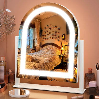Picture of FENNIO Vanity Mirror with Lights 15"x13" Makeup Mirror with Lights, Lighted Makeup Mirror Touch Screen with 3-Color Lighting, 10X Magnification, Dimmable, for Vanity Desk Tabletop(White)