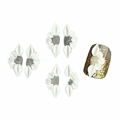Picture of Set 32PCs Or 10Pcs 3D Sweet Season Poinettia (5 Petals) Flower Nail Art Charms Handmade by Acrylic Powder Design Acrylic Nail Art for Women Girls (Small White No Rhinestone/Gems-12Pcs)