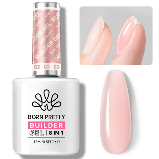 Picture of BORN PRETTY Builder Gel for Nails, 8-in-1 Extension Gel Strengthener Gel Hard Builder Nail Gel Base Top Gel, Pink Gel Builder Rhinestone Nail Glue Gel in A Bottle Nails 15ML