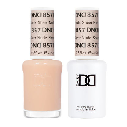 Picture of DND Gel Polish Set, Sheer Collection, UV/LED Gel Polish and Air Dry Nail Lacquer, Matching Chip-Free Polish Duo, 857 Sheer Nude, 0.5 Fl Oz