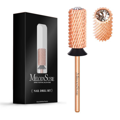 Picture of MelodySusie Crystal Top Nail Drill Bits, 3/32'' Large Barrel Carbide Bits, Suitable for Manicure Pedicure Cuticle Gel Polishing, Beginners Bits, Rose Gold, Series Bit-S, Extra Coarse