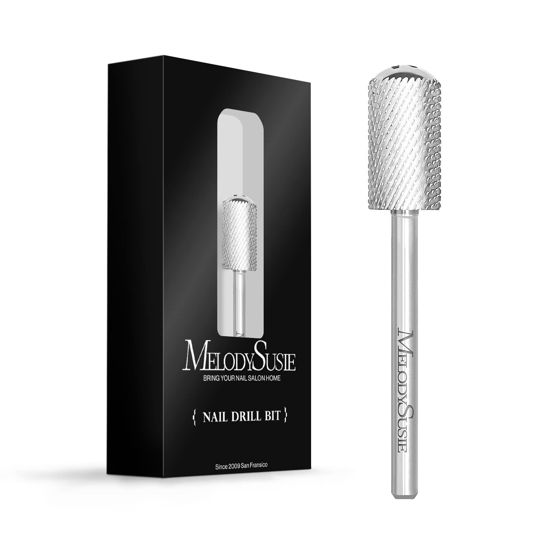 Picture of MelodySusie Safety Nail Drill Bits, 3/32'' Smooth Round Top Large Barrel Carbide Bits, Suitable for Manicure Pedicure Cuticle Gel Polishing, Beginners Bits, Silver, Series Bit-S, Medium