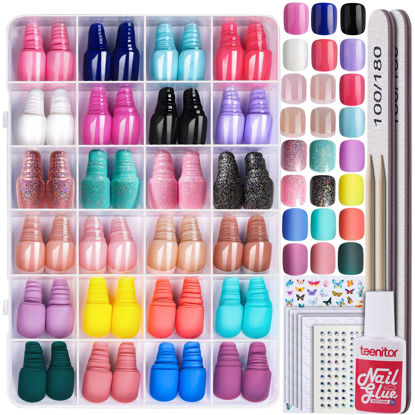 Picture of Teenitor 24Pack Short Press On Nails, 576Pcs Short Square Press On Nails, Short Matte Nails, Short Glossy Nails, Short Glitter Nails, Short French Nails, 12 Sizes Short Fake Nails With Nail Glue