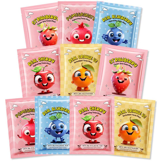 Picture of Kaely 10 Pack Fruit Face Masks for Kids, Spa Party Facial Mask Skincare Set, Sheet Masks Skin Care, Moisturize Brighten Soothe for All Skin Types, Christmas Birthday Gifts for Women Men Girls, 03