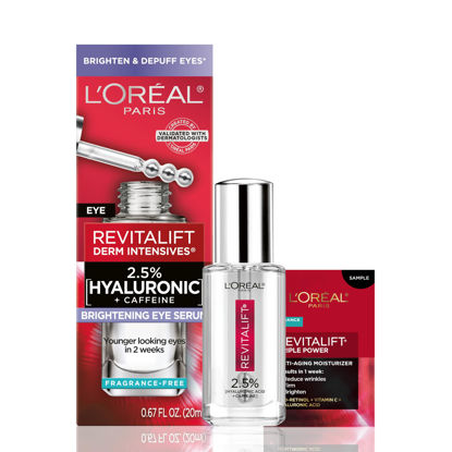Picture of L'Oreal Paris Revitalift Hyaluronic Acid + Caffeine Hydrating Eye Serum for Dark Circles, Fragrance Free .67 fl. oz + Moisturizer Sample