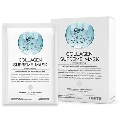 Picture of #OOTD Collagen Hydrating Sheet Masks for Face Korean Anti Aging Mask Sheet for Dry Skin & Sensitive Skin, EVE Vegan, Not Tested on Animals, No Parabens, No Sulfates, Hyaluronic Acid, Witch Hazel 10EA