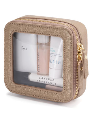 Picture of Popvibe Small Makeup Pouch Mini Clear Makeup Bag for Purse Travel Mini Bag for Women for Essentials Small Cute Cosmetic Case Traveling Small Toiletry Bag Portable Mini Pouch for Car Organizer Bag Gold
